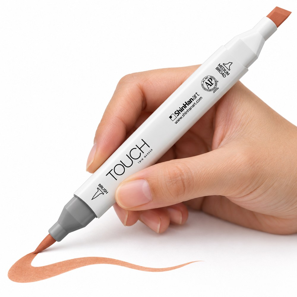 Marcador ShinHan TOUCH TWIN BRUSH BR112 LEATHER BROWN - ejemplo de uso. Imagen referencial generada.