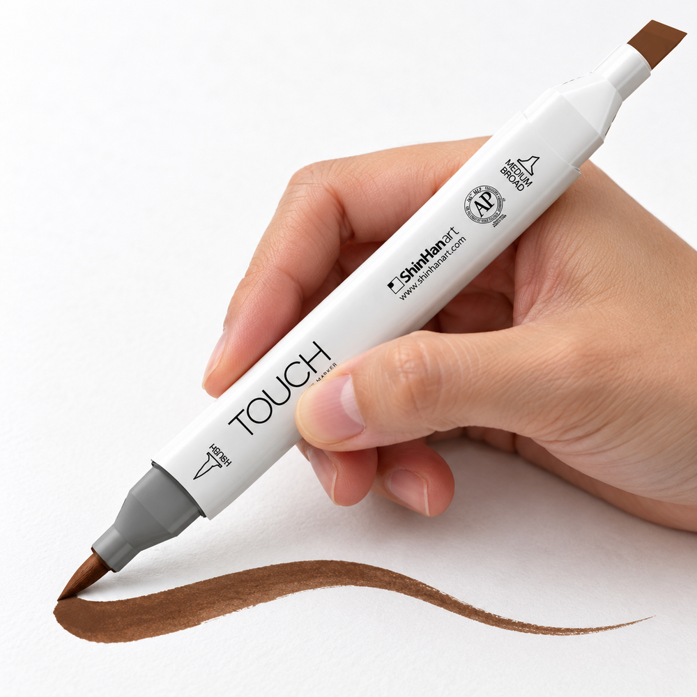 Marcador ShinHan TOUCH TWIN BRUSH BR102 RAW UMBER - ejemplo de uso. Imagen referencial generada.