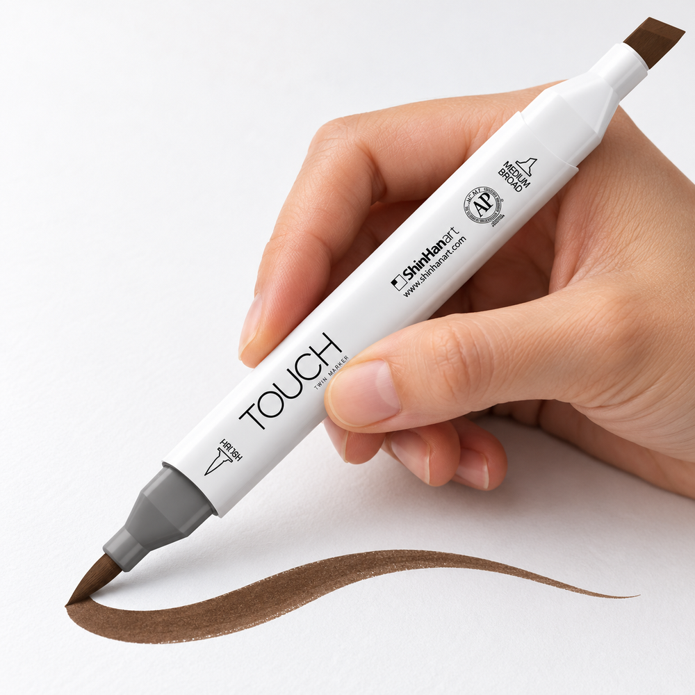 Marcador ShinHan TOUCH TWIN BRUSH BR99 BRONZE - ejemplo de uso. Imagen referencial generada.