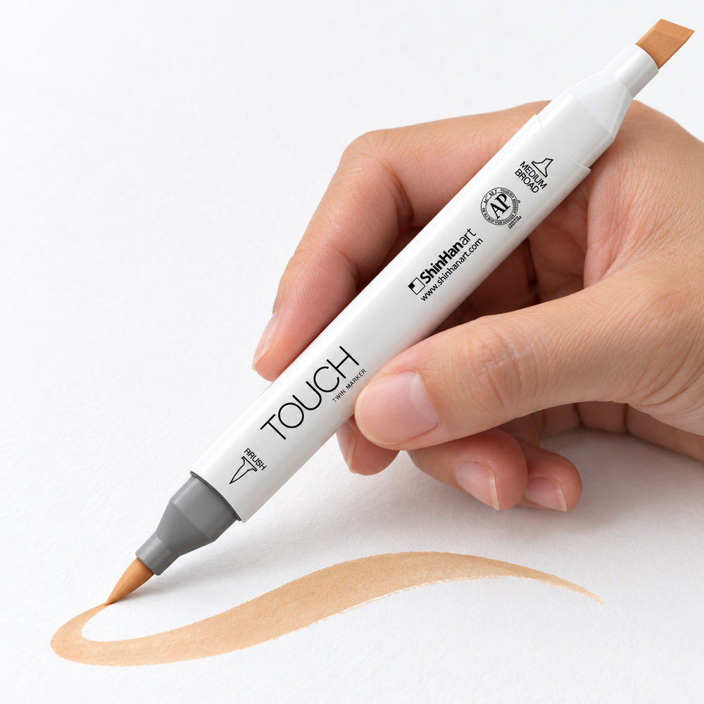 Marcador ShinHan TOUCH TWIN BRUSH BR114 PALE CAMEL - ejemplo de uso. Imagen referencial generada.
