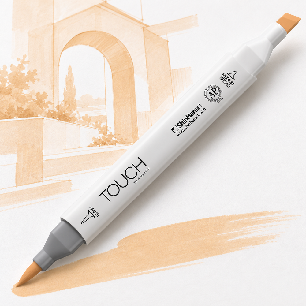 Marcador ShinHan TOUCH TWIN BRUSH BR107 SAND - ejemplo de uso. Imagen referencial.