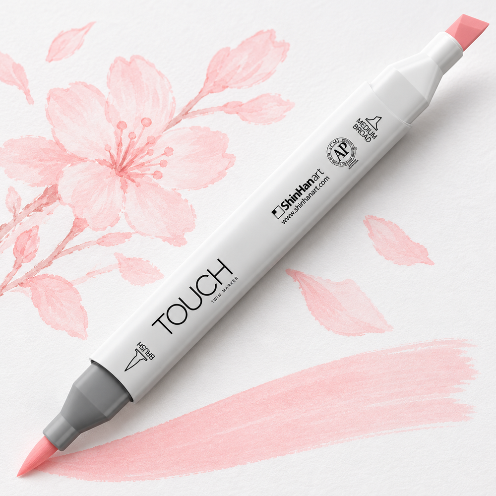 Marcador ShinHan TOUCH TWIN BRUSH R135 PALE CHERRY PINK - ejemplo de uso. Imagen referencial.