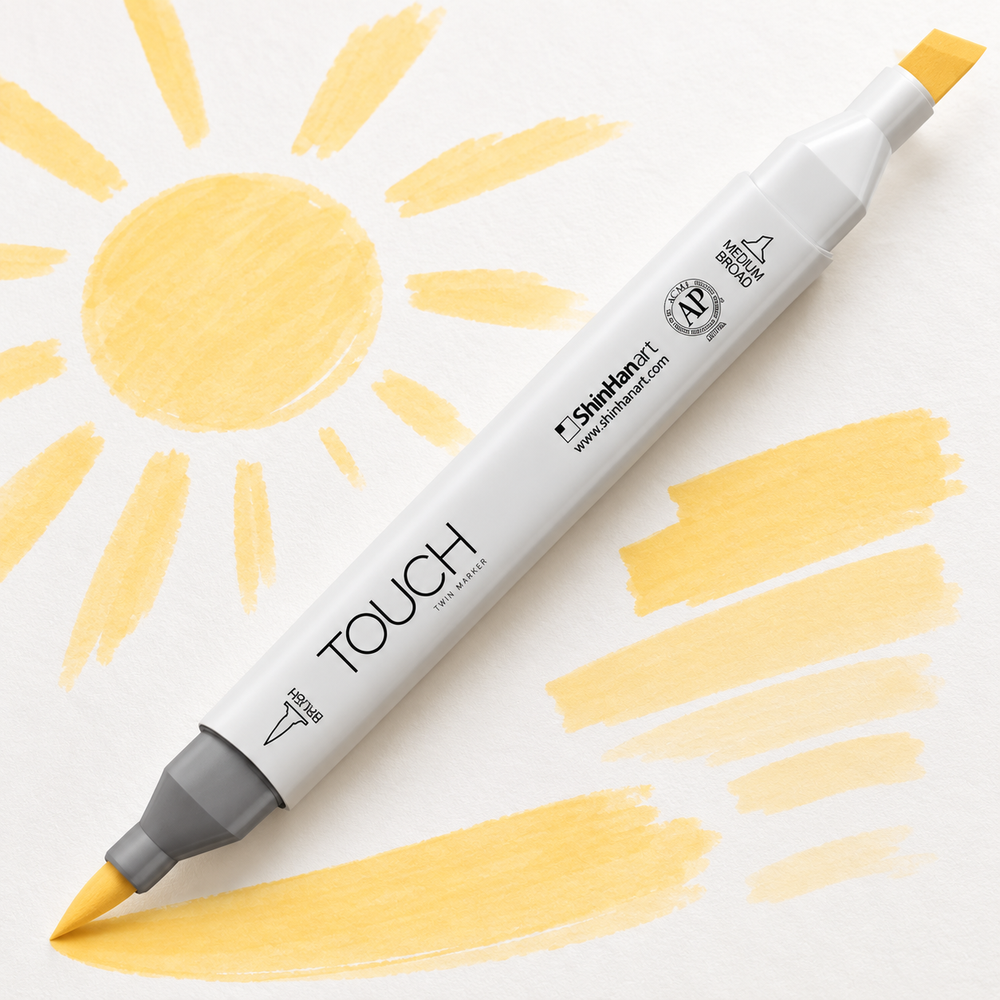 Marcador ShinHan TOUCH TWIN BRUSH Y36 CREAM - ejemplo de uso. Imagen referencial.