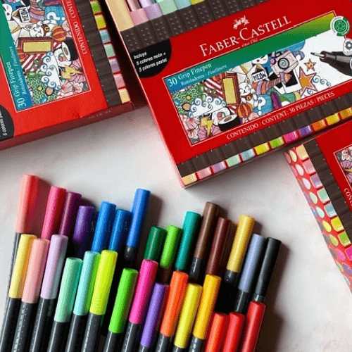 Plumigrafo Faber Castell – Grip Finepen, Negro, X 10 y X 30 Colores