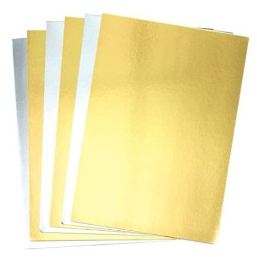 Papel de cartulina dorado metálico, 60 piezas de 8.5 x 11 pulgadas (250  GSM) - Tablero de papel de aluminio dorado, superficie con acabado espejo